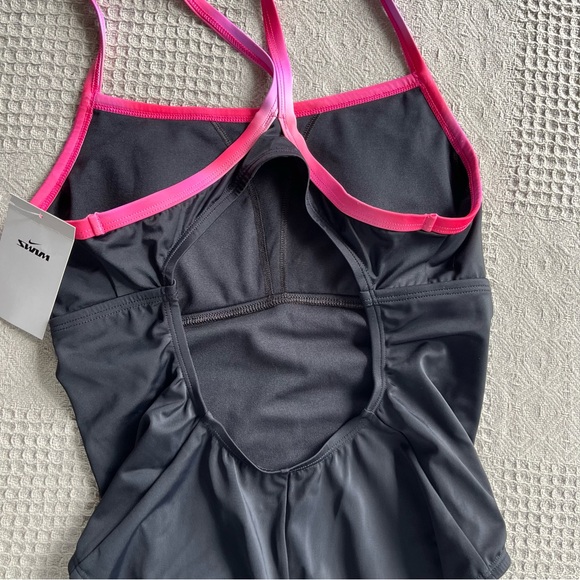 Nike Black w Pink Ombre Straps Cut-Out Back One-Piece Swimsuit NWT Size L - Picture 5 of 10
